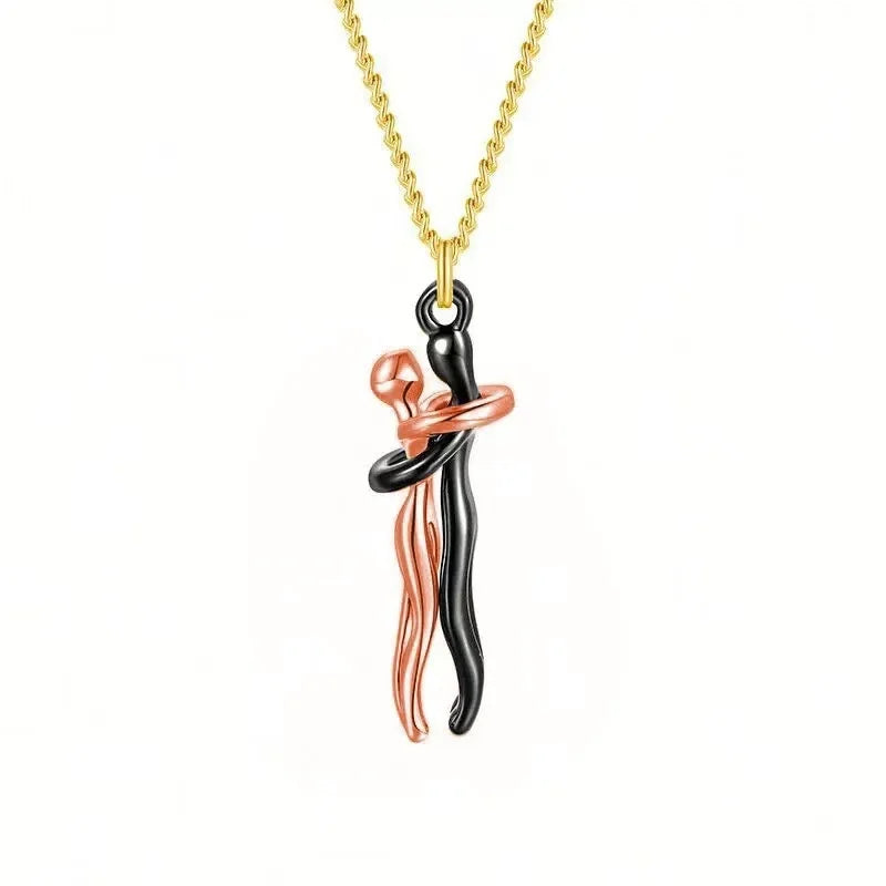Hug Couples Pendant Necklace for Him and Her, The Tale of Two Lovers Jewelry, Affectionate Hug Necklaces Couple for Women Men - Lovaki