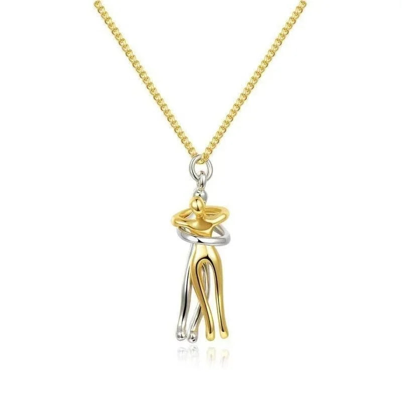 Hug Couples Pendant Necklace for Him and Her, The Tale of Two Lovers Jewelry, Affectionate Hug Necklaces Couple for Women Men - Lovaki