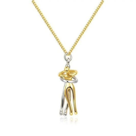 Hug Couples Pendant Necklace for Him and Her, The Tale of Two Lovers Jewelry, Affectionate Hug Necklaces Couple for Women Men - Lovaki