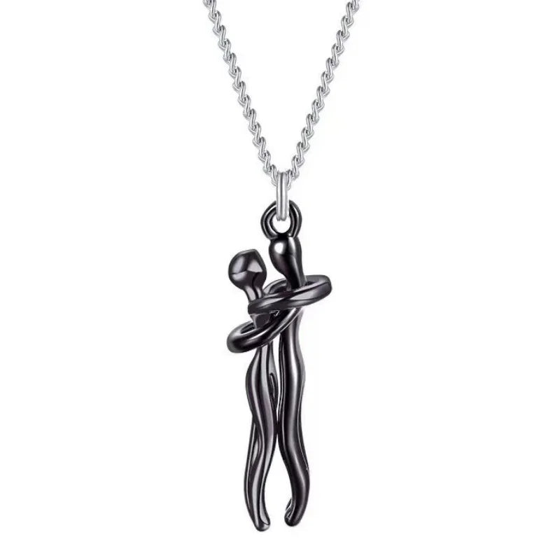 Hug Couples Pendant Necklace for Him and Her, The Tale of Two Lovers Jewelry, Affectionate Hug Necklaces Couple for Women Men - Lovaki