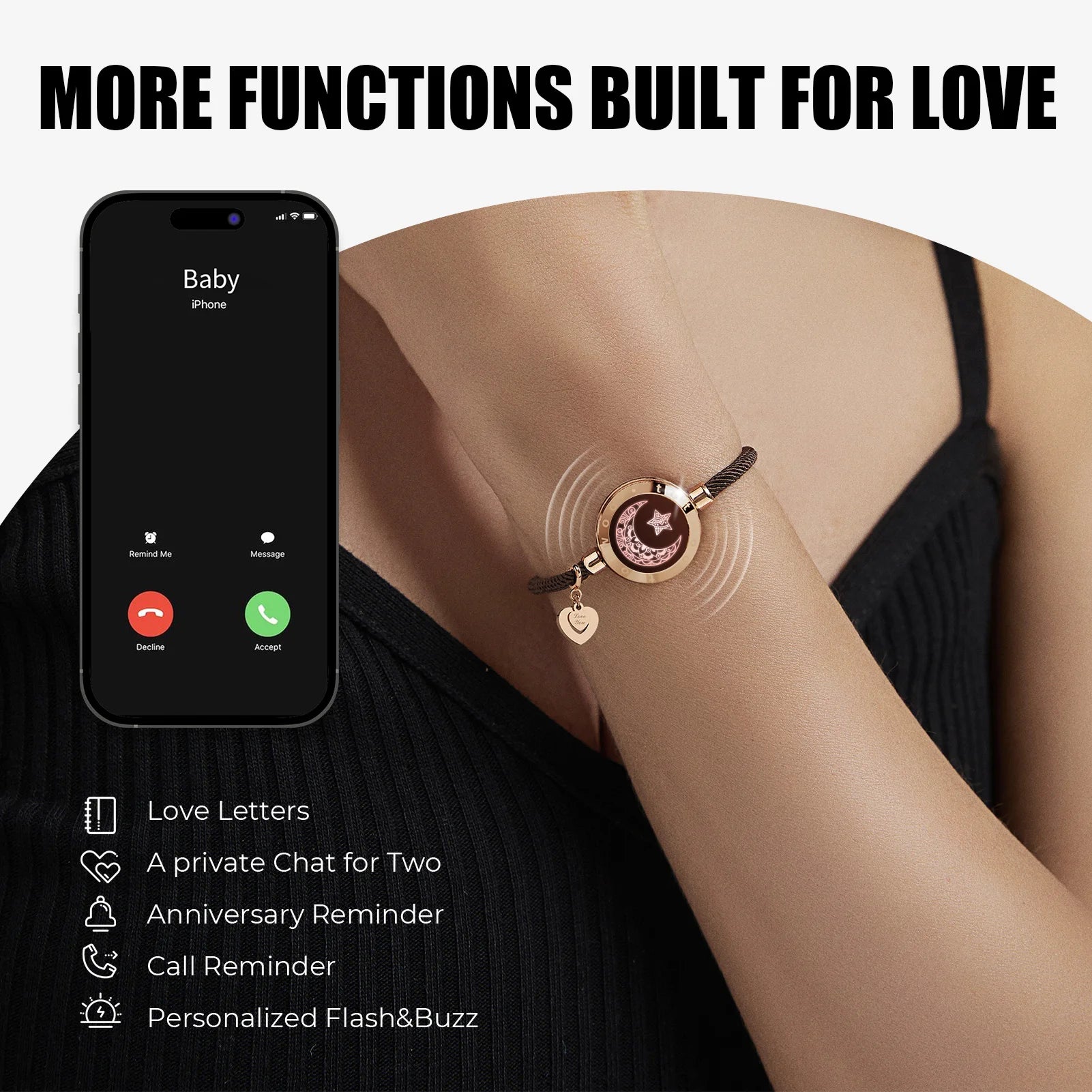 TOTWOO Long Distance Touch Bracelets for Couples, Vibration & Light up for Love Couples Bracelets | Long Distance Relationship - Lovaki