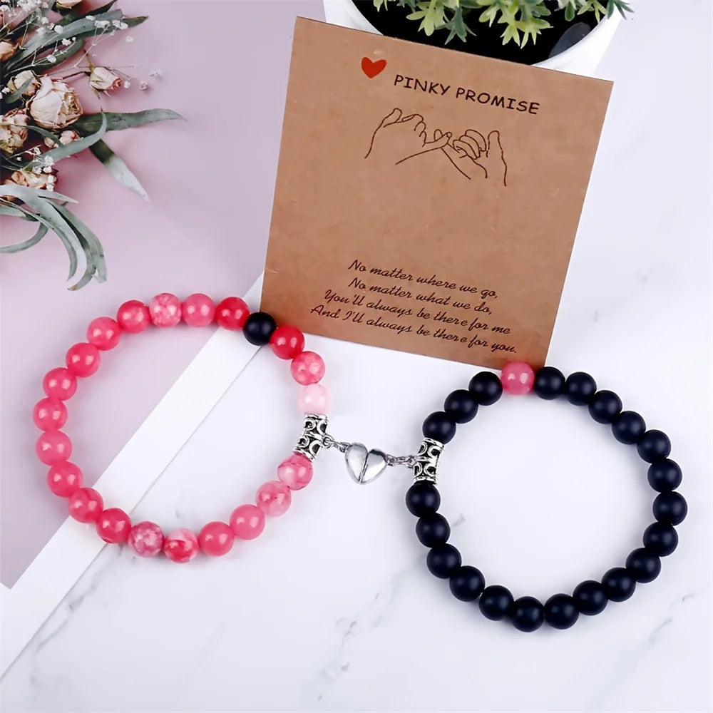 2PCS/Set Beads Couple Bracelets Natural Stone Distance Heart Magnet Bracelet For Lovers  Fashion Lovers Jewelry Gift - Lovaki